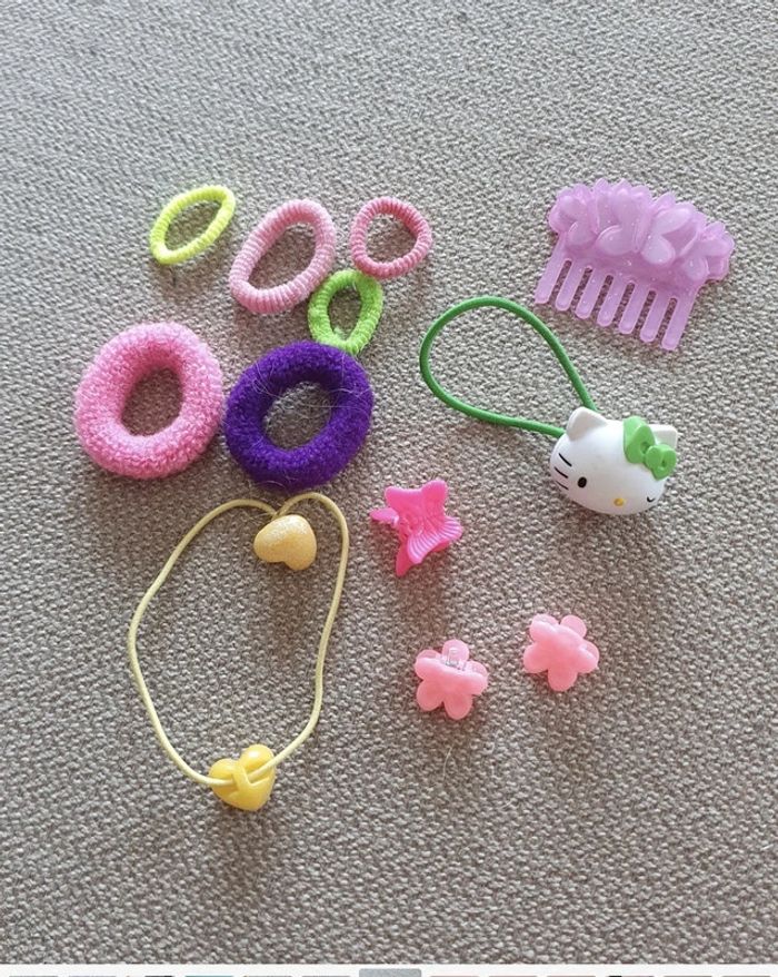 Lot d'élastiques multicolores pour cheveux, chouchous peigne Hello Kitty