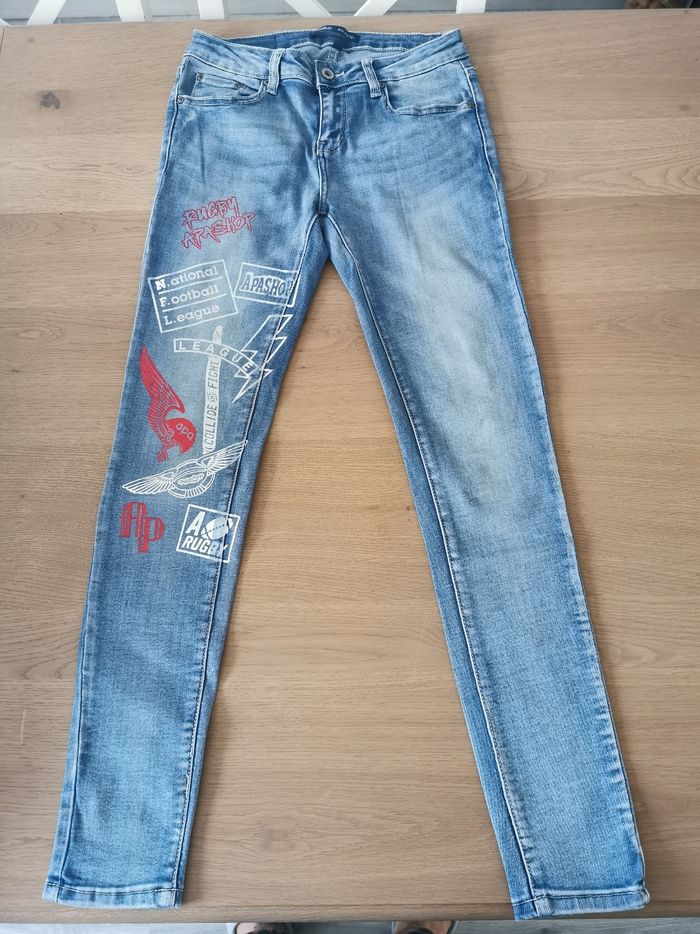 Jean skinny bleu à motif - photo numéro 2