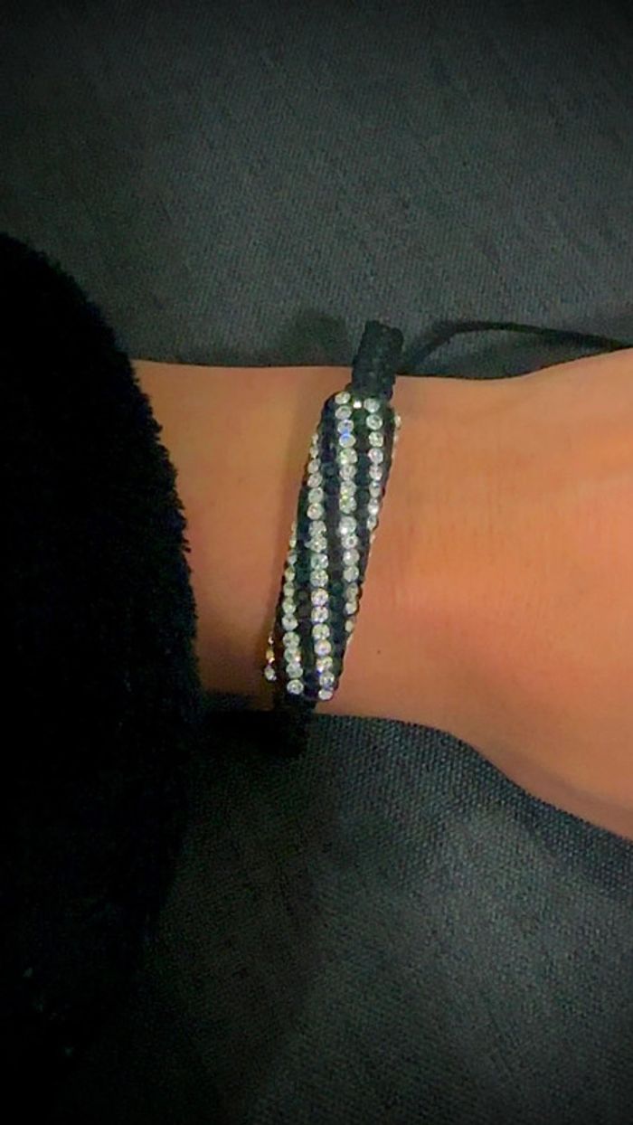 Bracelet Strass Noir Argenté Réglable, Neuf - photo numéro 3