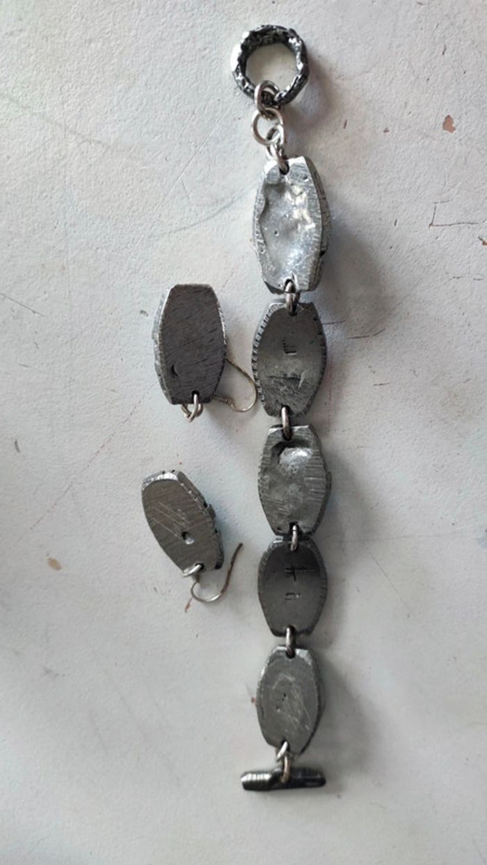 Parure bracelet boucles d'oreilles bleues alu - photo numéro 7