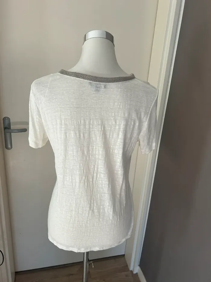 123 t-shirt, haut écru en lin femme, taille 40 - photo numéro 6