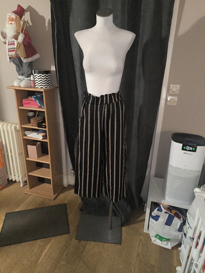 Pantalon léger noir à rayures marron Gérard Pasquier taille S