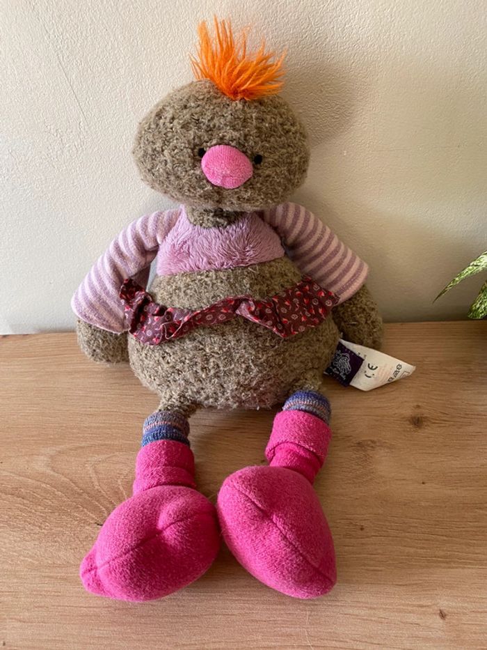 Doudou peluche pou poule beige rose Moulin roty - photo numéro 2