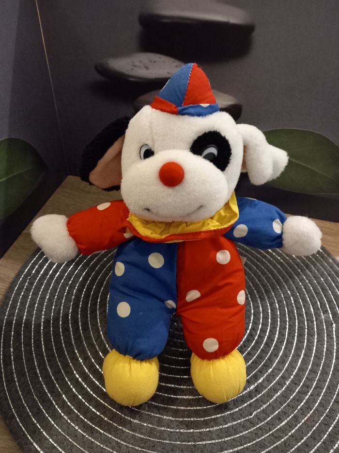 Peluche chien clown Jemini vintage 27cm