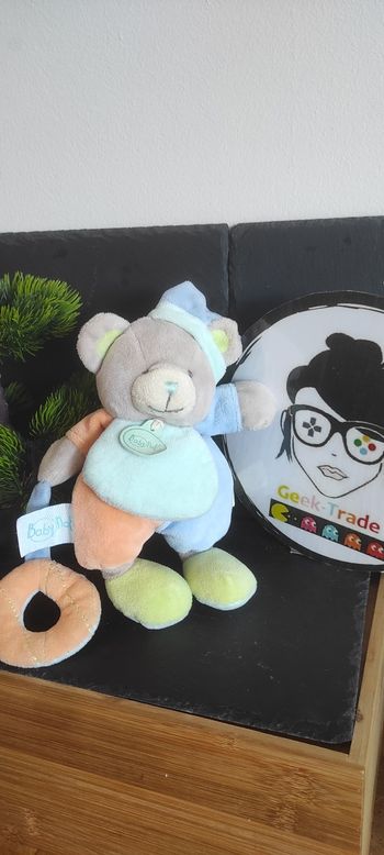 Doudou ours gris bleu orange vert Gourmandise baby nat bn036 bonnet Donut Nuit