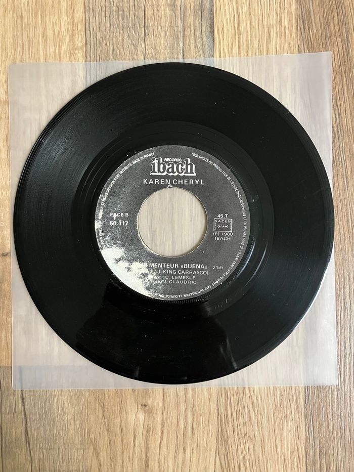 Vinyle 45 tours sans pochette-Karen Cheryl-Si… - photo numéro 2