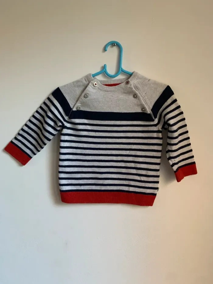 Pull marinière gris/bleu – Obaïbi – 12 mois