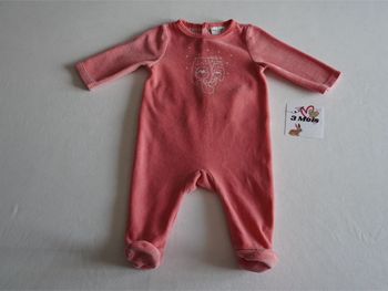 Pyjama velours rose saumon fantaisie Tape à l'oeil Taille : 3 mois