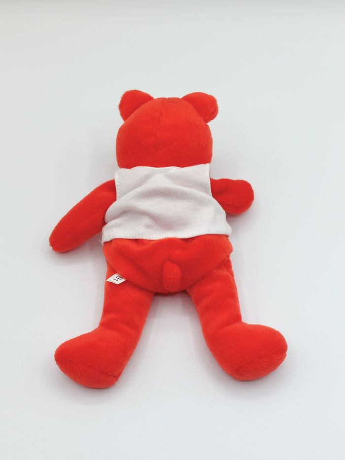 Peluche doudou ours rouge orangé tee-shirt blanc CONCORDE un clin d’oeil 21 cm - photo numéro 2