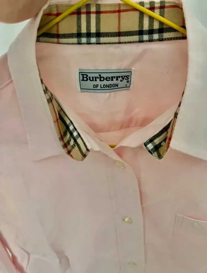 Chemise Burberrys rose clair vintage col Nova Check – Taille S (36) - photo numéro 2