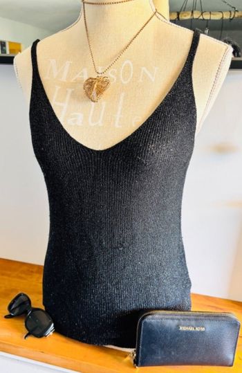 💎débardeur noir côtelé col V taille unique