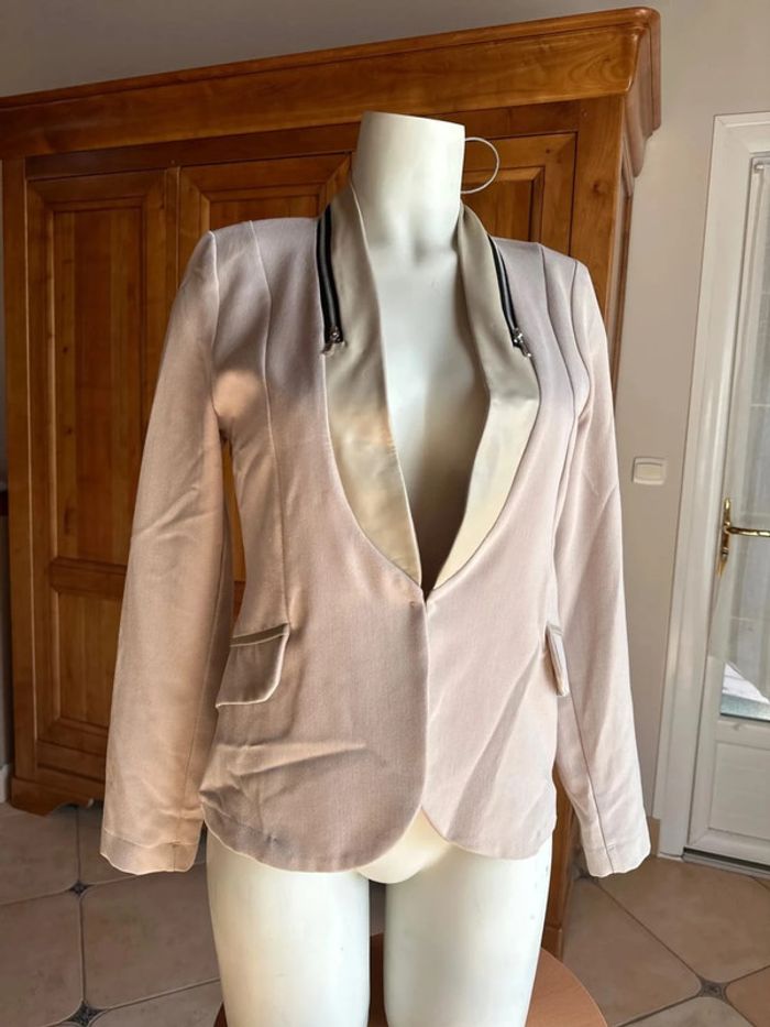 Veste blazer beige zip bi matière 38 femme charming girl - photo numéro 2