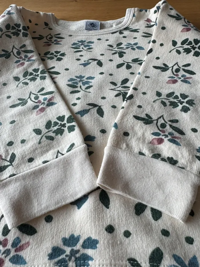 Pyjama 2 pieces en ML en molleton fond beige et fleurs vertes - Taille 4 Ans - photo numéro 7