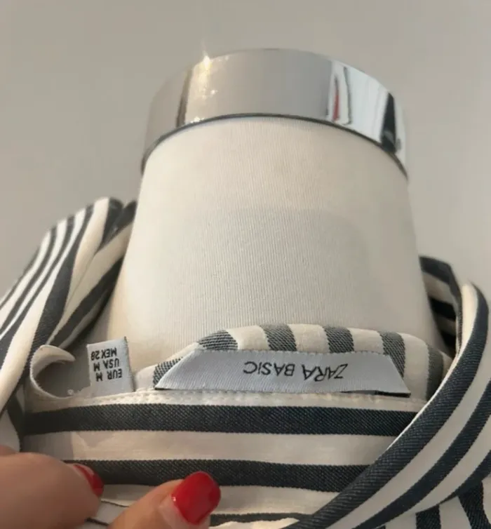 Zara chemise haut top, boutonné, à rayures, noir et blanc, femme, taille M/38 - photo numéro 6