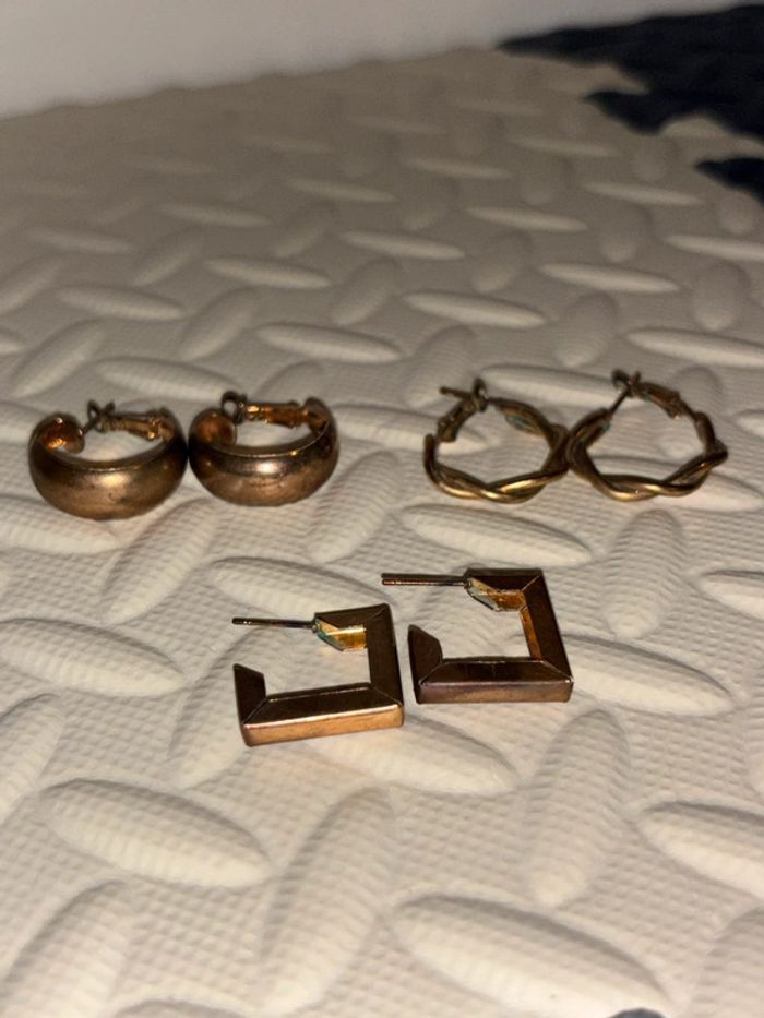 Lot de 3 boucles d’oreilles dorées, cuivrées - photo numéro 5