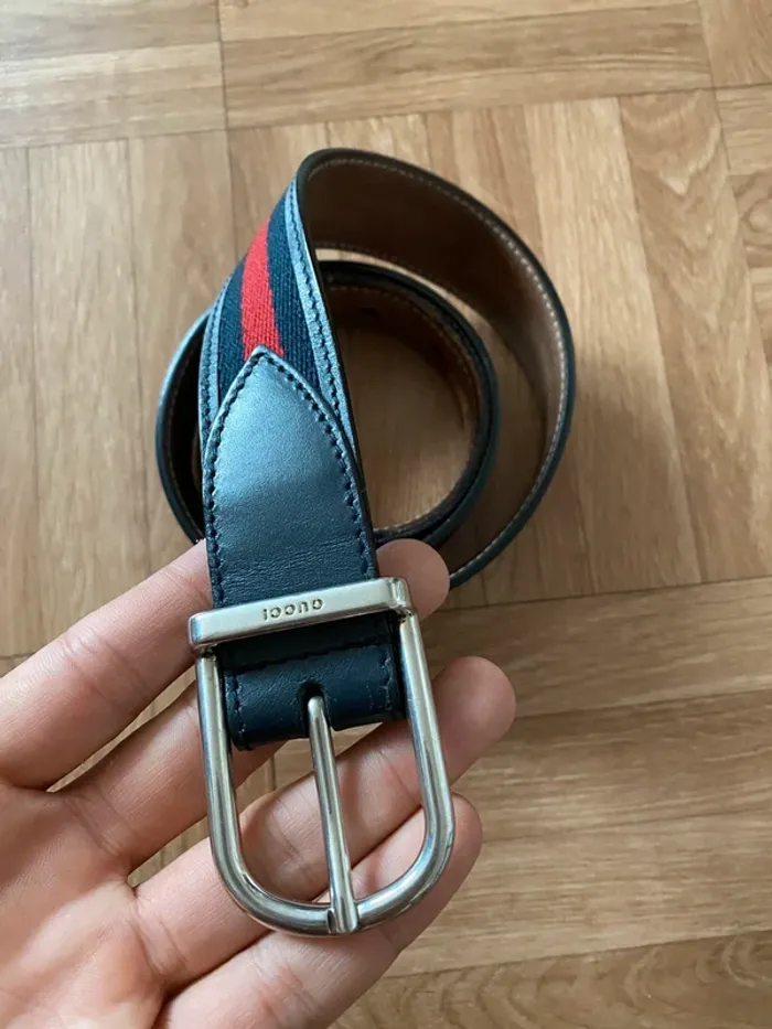 Ceinture Gucci Authentique en Cuir – Bleu & Rouge – 95 cm avec Dustbag - photo numéro 2
