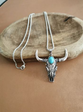 Collier et pendentif western country taureau