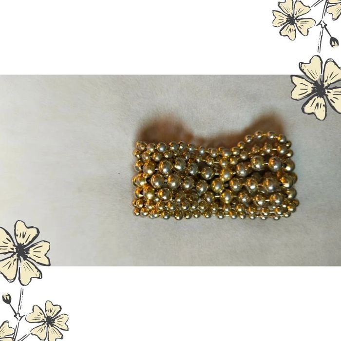 Bracelet vintage multi-rangs perles métalliques doré & argenté – style manchette - photo numéro 3