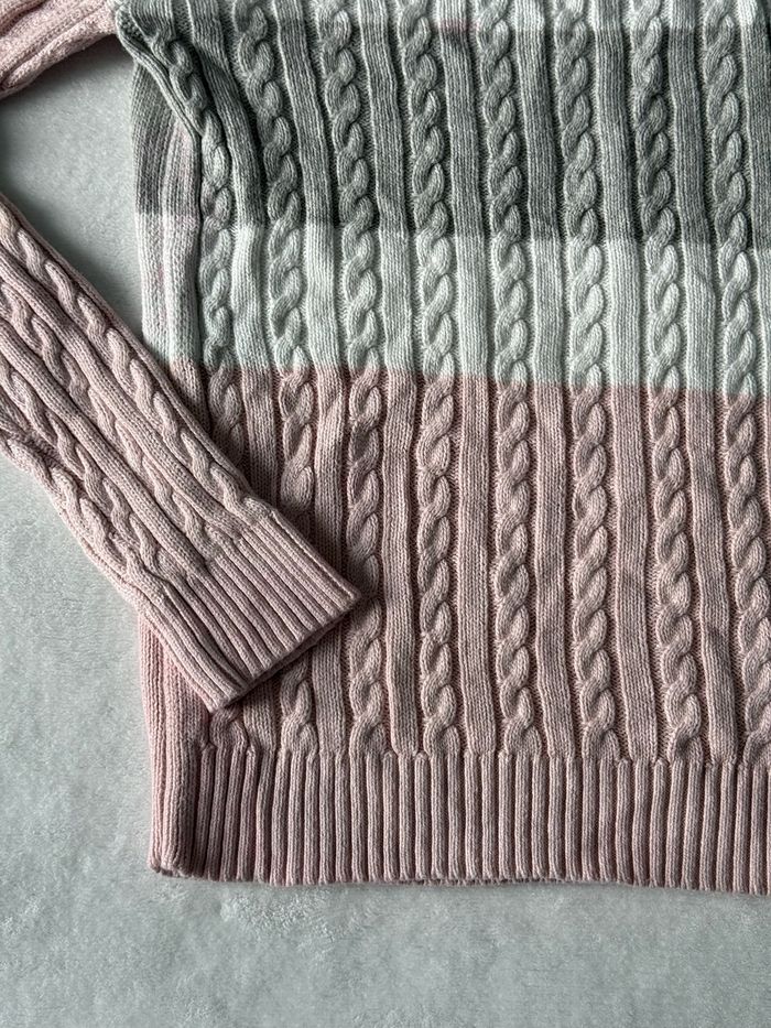 Sweat pull torsadé Tommy Hilfiger motif rayé rose blanc gris mixte taille M - photo numéro 2
