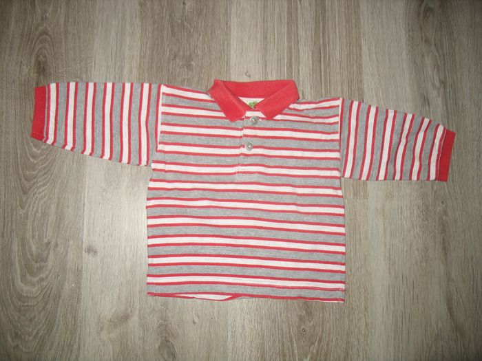 POLO ML RAYE ROUGE ET GRIS BÉBÉ GARÇON "DPAM" - 6 MOIS - n°01