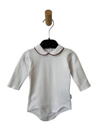 Body manches longues blanc (col brodé marron) - Cambrass 3 mois (62cm)