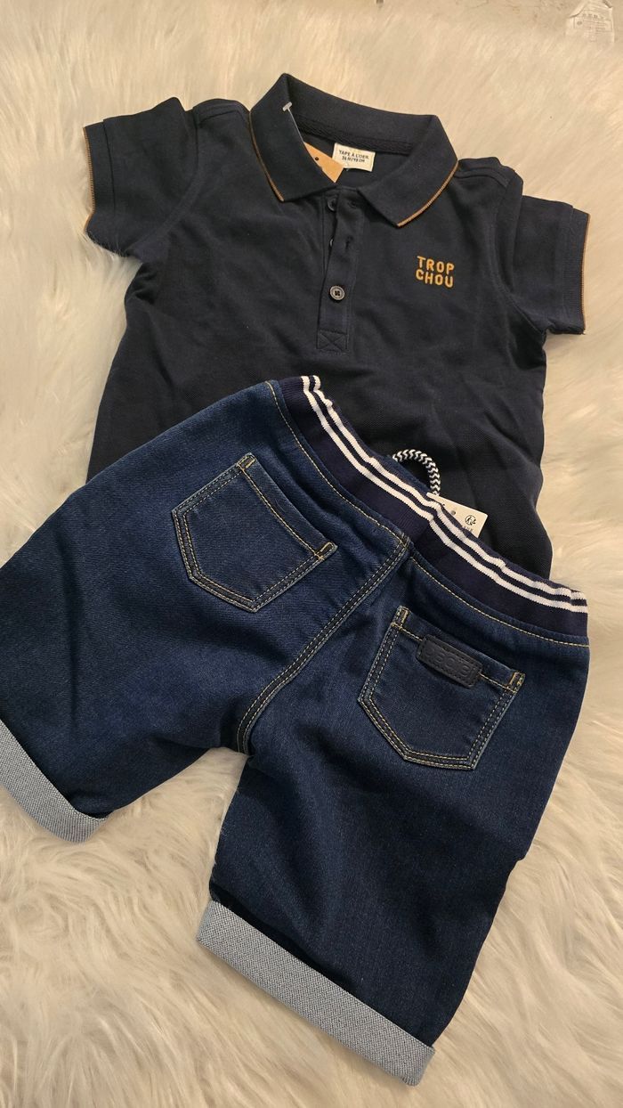 Neufs (non portés) 🏷💙🥰superbe  ensemble polo mc et short en jeans 36mois garçon 🥰💙 - photo numéro 3