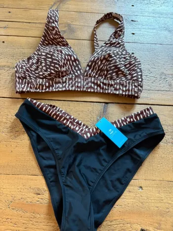 Maillot de bain femme 2 pièces Cupshe neuf noir marron L