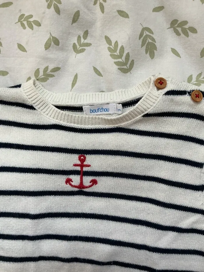 pull léger blanc rayé marine 12 mois bout'chou - photo numéro 4