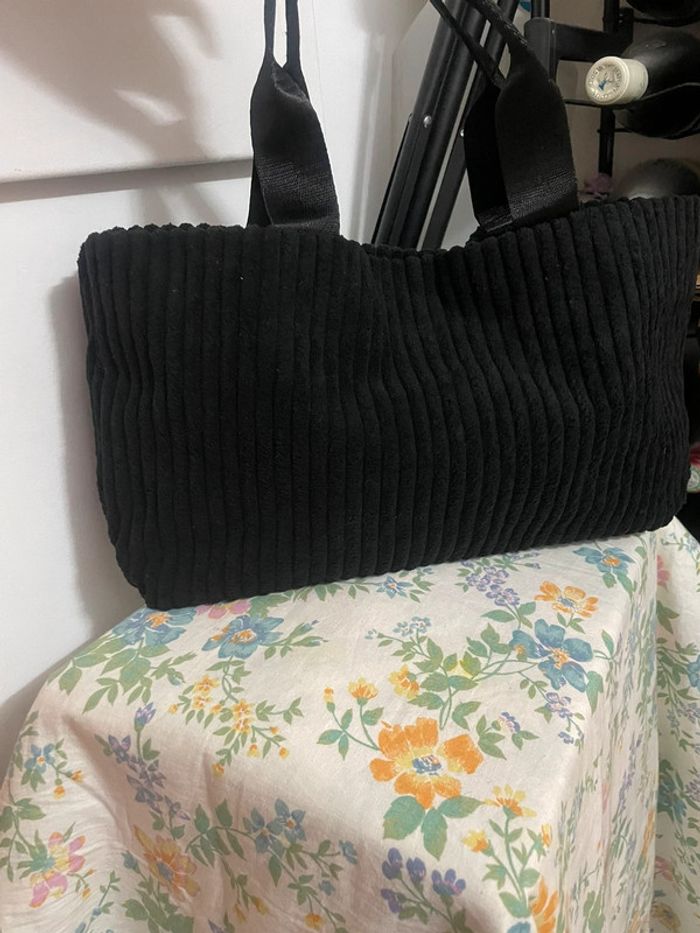 Sac Fourre-Tout Chic en Velours Côtelé Noir pour Femme - photo numéro 12
