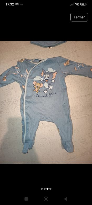 Grenouillère Tom et Jerry 3 pièces avec bodies et bonnet