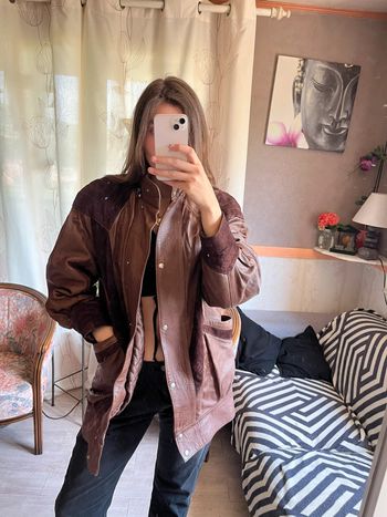 Veste bomber bombardier en cuir vintage motard biker moto western country