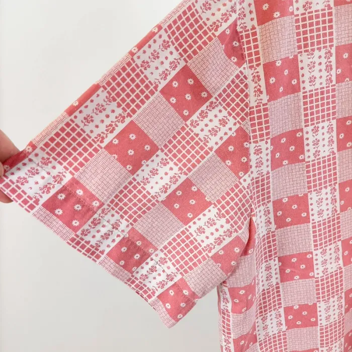 Chemise vintage New Man à manches courtes imprimé carreaux patchwork rouge et blanc A1521 - photo numéro 3