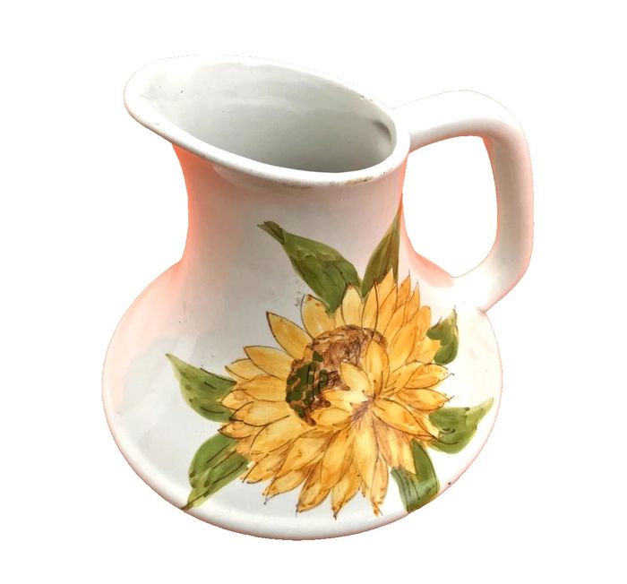 Ancien Pichet Céramique émaillée Décor tournesol