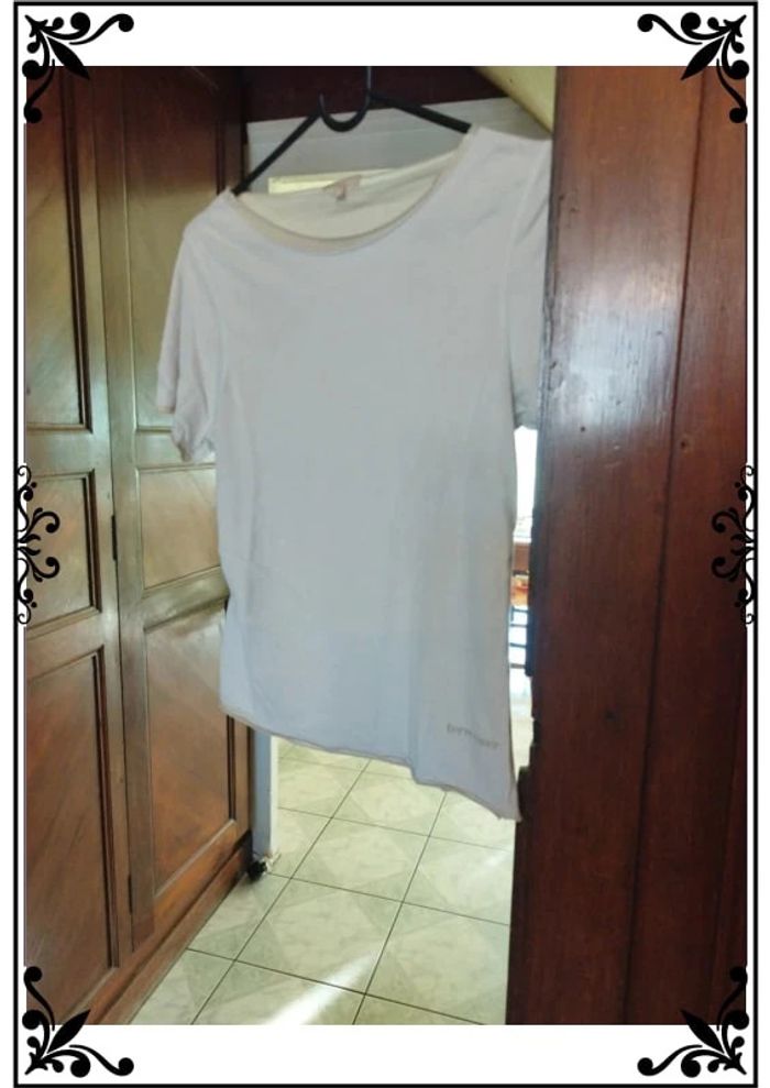 T-shirt blanc col rond beige taille M/38 - photo numéro 2
