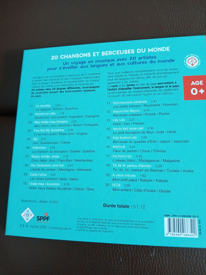 livre 20 chansons et berceuses du monde avec cd des 0 mois - photo numéro 3