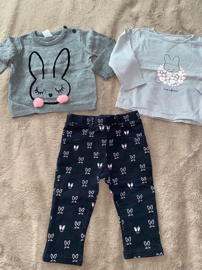 🌸ensembles 3 pieces lapin 12 mois - photo numéro 1