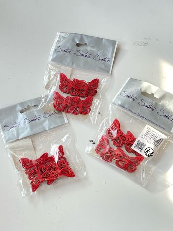 3 paquets de 4 pinces décoratives papillons rouge