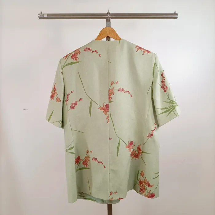 Veste imprimé floral vert pastel manches courtes Diane Laury taille 48 habillée A1335 - photo numéro 7
