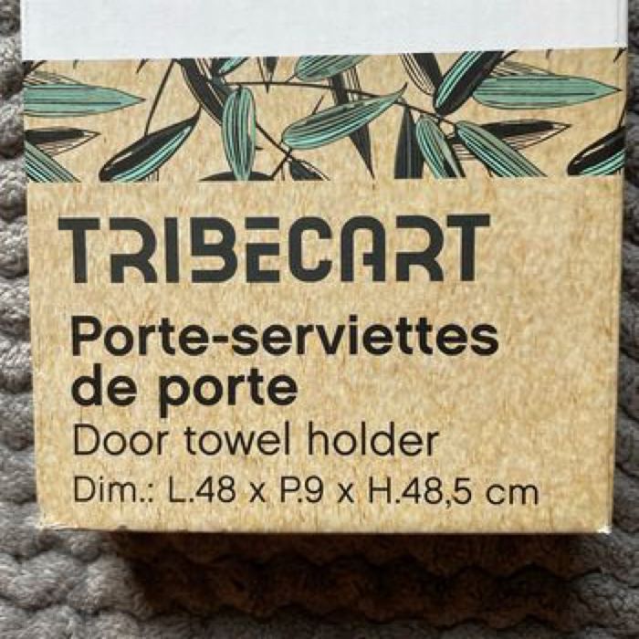 Porte serviettes de porte bambou et fer noir - photo numéro 3