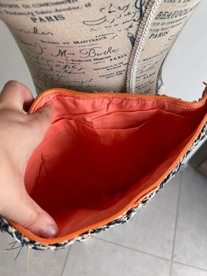 Grand sac raphia (31x38cm) marine et corail - photo numéro 6