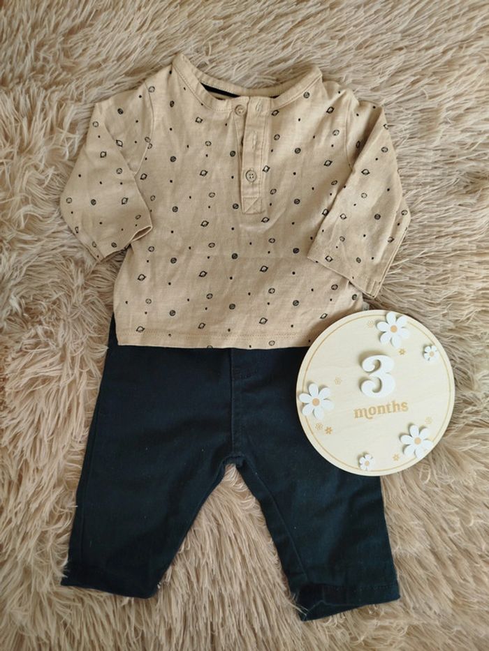 Lot de vêtements bébé garçon 3 mois divers marques bleu marine gris beige kaki motif animaux - photo numéro 5