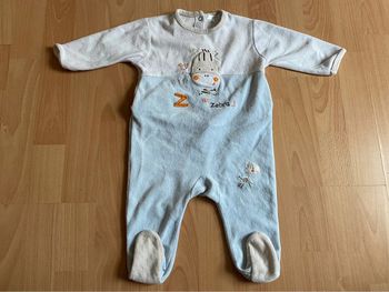 Beau pyjama/grenouillère en velours bleu et blanc T. 9 mois/71 cm garçon TBE