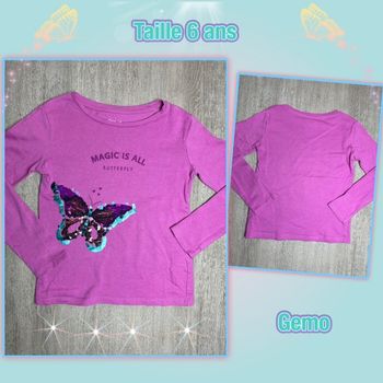 T-shirt ML motif papillon a sequin - taille 6 ans