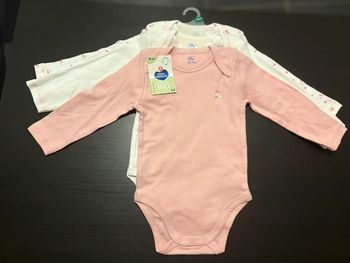 Lot de 3 bodies « fleurs » Manches longues Mots d’enfants Taille 12 mois.