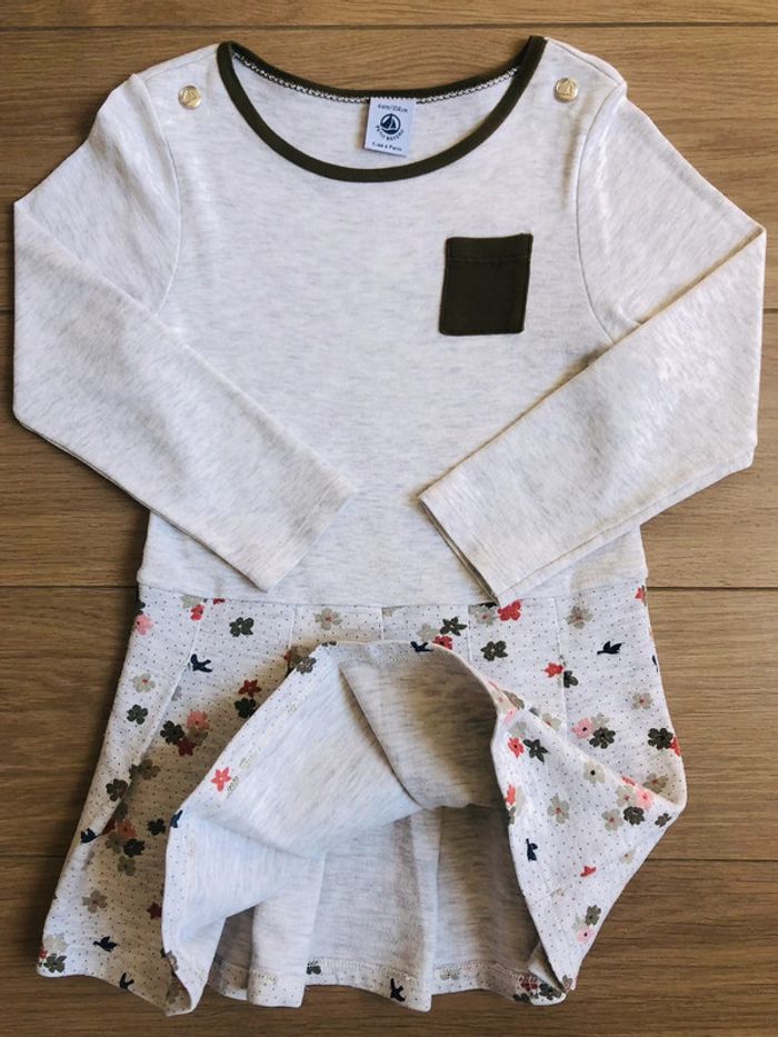 Robe bi-matière en molleton et coton fleuri avec cardigan Petit bateau T-4 ans - photo numéro 3