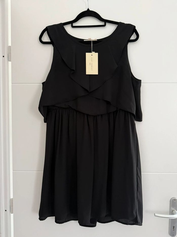 Robe tunique noir neuf Kleid dress Vestido Vestito jurk jumpsuit femme volant mujer donna élastique