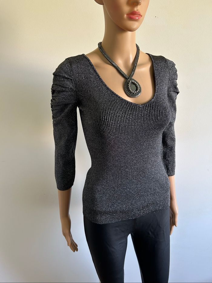 Pull argenté pailleté Morgan taille M comme neuf - photo numéro 2