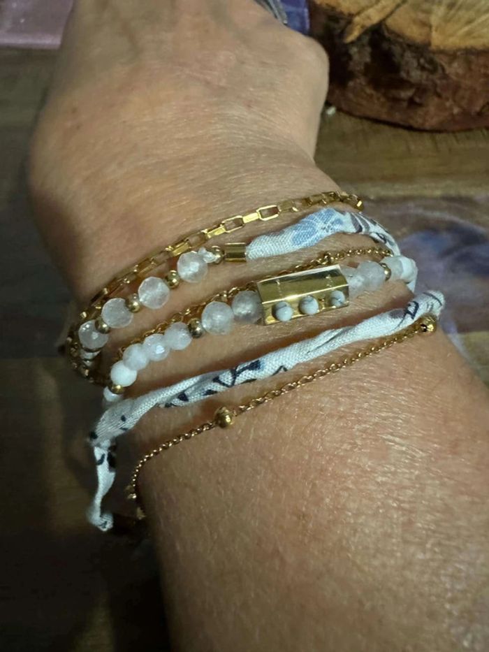 Bracelet grigri multi rang chaînes acier bandana perles naturelles - photo numéro 4