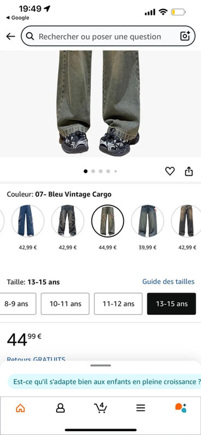 Pantalon cargo large en jean - Taille 13-15ans - photo numéro 3