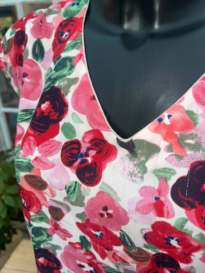 Tunique top blouse femme rose à grosses fleurs taille S / M 36 38 by one - photo numéro 3